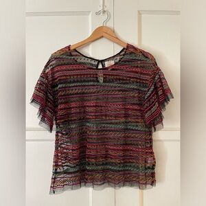 Maeve Sheer Embroidered Flutter Sleeve Blouse